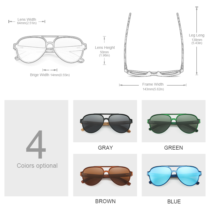 Oi ไม้แว่นตากันแดดสําหรับผู้หญ - Sunglasses Aviator Polarized บทวิจารณ์และราคา
