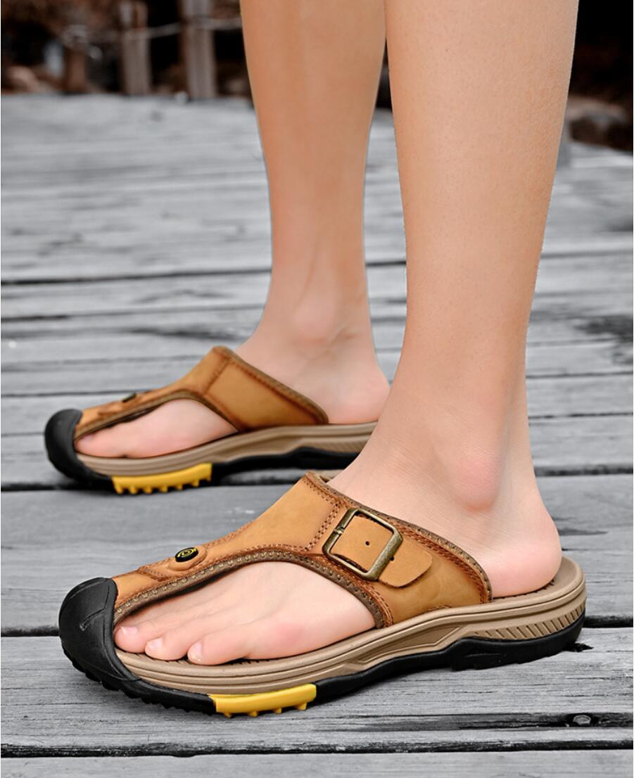 รองเท้าแตะหนังแท้ผู้ชายรองเท้า - Flip Flop Leather Men บทวิจารณ์และราคา